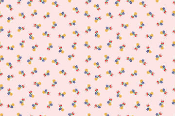 Seamless floral pattern, liberty ditsy print | White daisy flowers | Yellow Groovy flower | Design for pillow, blanket, rug, carpet, fabric, fashion, clothing, wallpaper, accessory