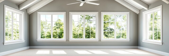 Fototapeta premium Bright Room With Large Windows and Vaulted Ceiling