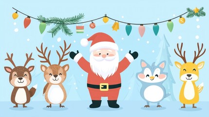 Fototapeta premium Festive scene with Santa and cheerful animals.