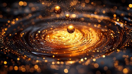 Cosmic culinary journey of soy sauce droplets orbiting a glowing center