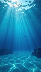 Naklejka premium Wavy blue gradient, ethereal feel, tranquil underwater scene, tranquil, blue, calm