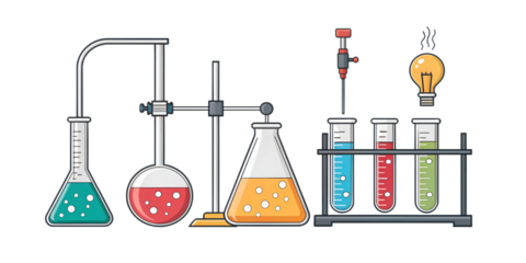 Cartoon style chemistry equipment set , illustration isolated on white or transparent background