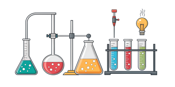 Cartoon style chemistry equipment set , illustration isolated on white or transparent background
