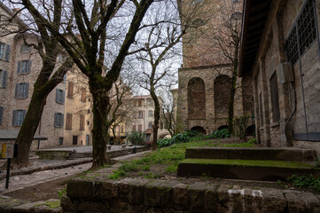 Historical part of Bergamo city, Bergamo Alta with narrow streets, tourists destination