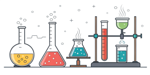 Cartoon style chemistry equipment set , illustration isolated on white or transparent background