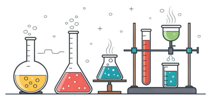 Cartoon style chemistry equipment set , illustration isolated on white or transparent background