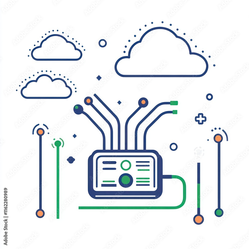 Poster cloud computing data processing system illustration.