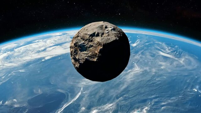 A huge asteroid or a wandering planet dangerously close to Earth. A cosmic threat to civilization. A massive asteroid looms near Earth, posing a grave threat to civilization.