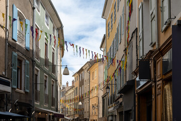 Streets and colourful houses of old part of Sisteron historical town in Alpes-de-Haute-Provence, France