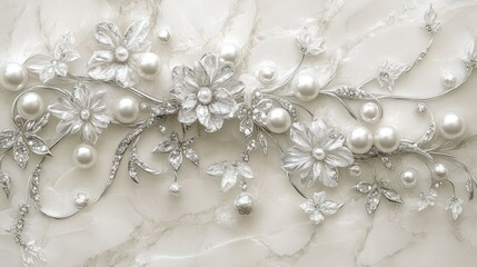 Fototapeta premium Elegant Silver Floral Design with Pearls