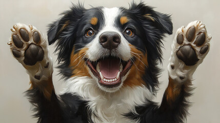 Fototapeta premium joyful Border Collie with paws stretched high, expressing excitement