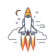 Naklejka premium Rocket launching into space, simple line art.