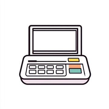 Retro laptop computer with blank screen and numeric keypad.