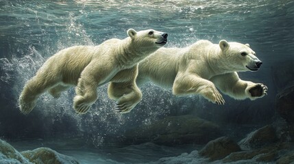 Polar Bears Swimming in Icy Arctic Waters
