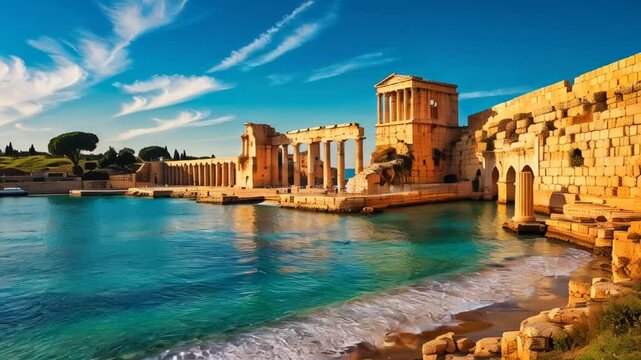stunning harbor caesarea israel sunny summer day

