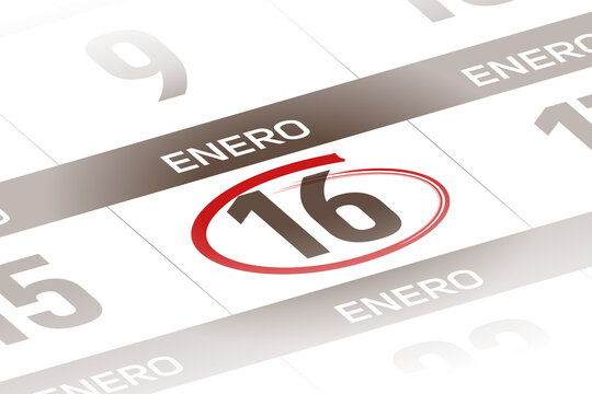 16 de Enero ilustracion del dia calendario Espanol
