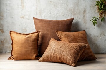 Minimalist home décor:  chestnut brown cushions with a rustic hemp texture.