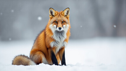 Majestic fox resting in a snowy landscape during winter's gentle embrace