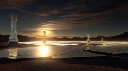 Fototapeta premium Renewable Energy Farms in Remote Mountain Landscape