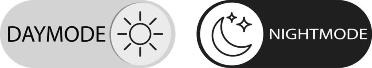 Day night, Dark mode switch. On and Off toggle switch buttons. Dark mode, light mode. Material design switch buttons set. design in trendy style. Vector.
