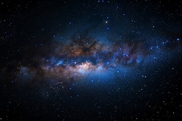 Fototapeta premium The Milky Way galaxy in black space, blue glow illuminating stars, digital rendering symbolizing cosmic beauty and vastness.