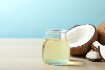 Jar of coconut oil on table