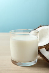 Glass of coconut milk on the table