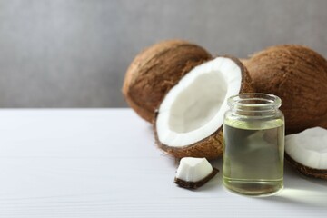 Bottle of coconut oil on the table