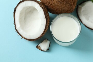 Glass of coconut milk on the table