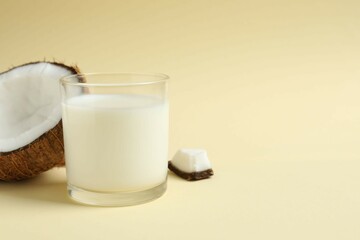 Glass of coconut milk on the table