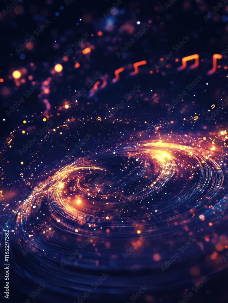 Aufkleber 3d galaxy visualization showcasing spiral sound waves interlaced with cosmic stars and shimmering li