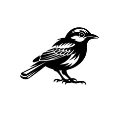 A striking black and white illustration of a bird, perfect for adding a touch of nature to your designs Vector. Detailed Sparrow Art in Silhouette Style.Bright and airy sparrow bird silhouette 