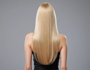 Obraz premium A close-up photo of a woman's back with long, healthy blonde hair cascading down her back