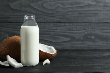 Bottle of coconut milk on the table