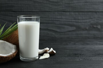 Glass of coconut milk on the table