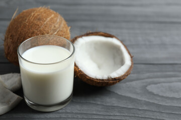 Glass of coconut milk on the table