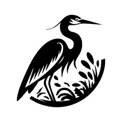 Heron silhouettes black color silhouette.Heron cinerea Stock design Images on white background Pro Vector.egret black silhouette Pro Vector.Heron bird in a water silhouette illustration Pro Vector.