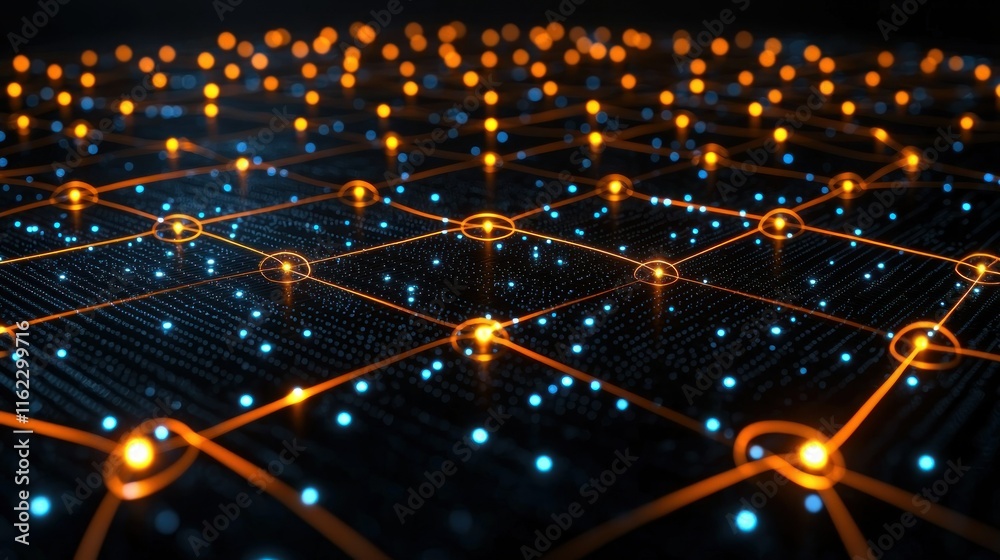 Poster abstract network of interconnected nodes and lines.