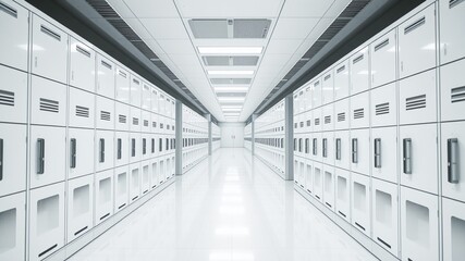 Aerial View Modern School Lockers - Bright, Colorful Rows, Professional Photo