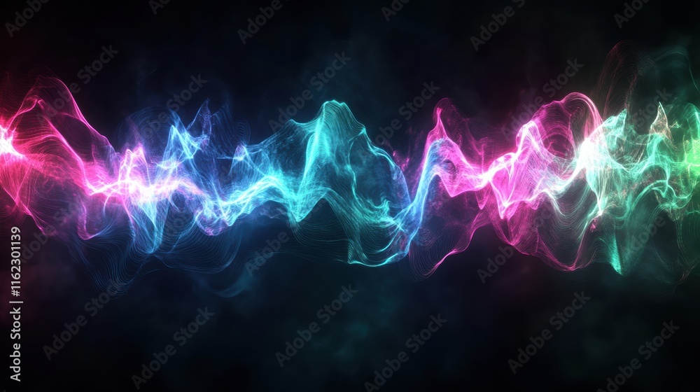 Aufkleber Pulsating 3D neon light waves creating a dynamic visual experience in dark surroundings. Generative AI