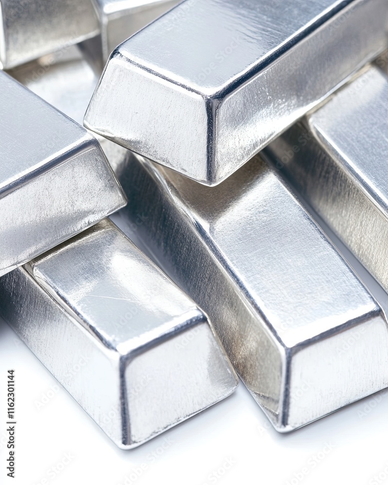 Poster Pile of Gleaming Silver Bars Reflecting Light in a Stunning Array of Shapes and Textures