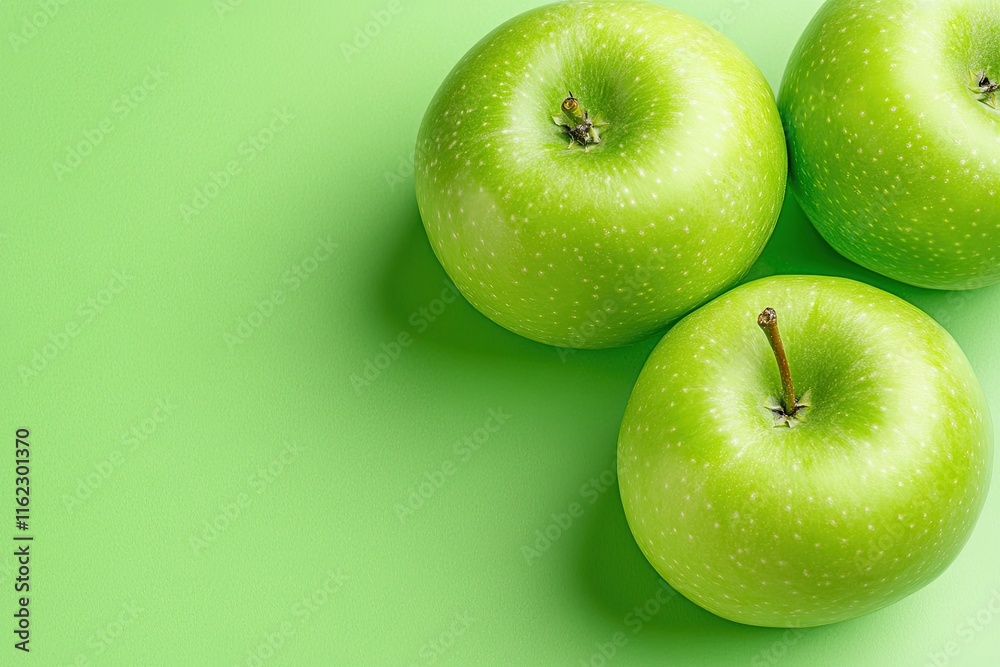 Poster vibrant green apples arranged artistically on a soft green background creating a fresh look