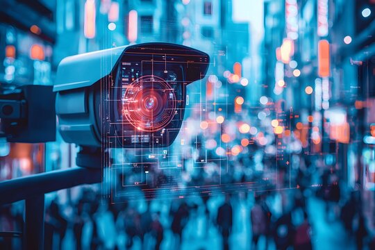 Facial recognition technology enhances security in urban environments. Generative AI.