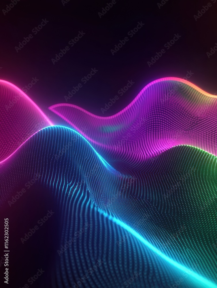 Leinwandbilder vibrant 3d pulsating light waves create a captivating neon glow in an abstract digital landscape. ge