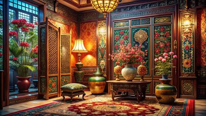 Obraz premium Antique Oriental Home Interior Banner Design - Luxurious Decor