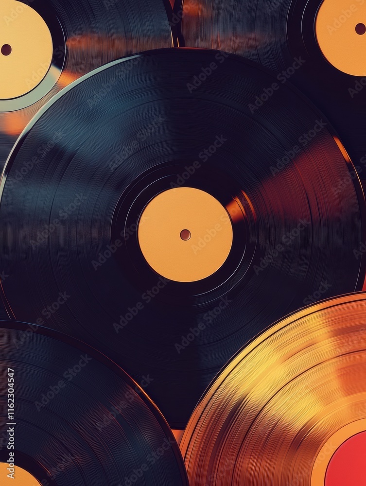 Poster vintage vinyl records arranged artistically with space for personalized text in a nostalgic setting.