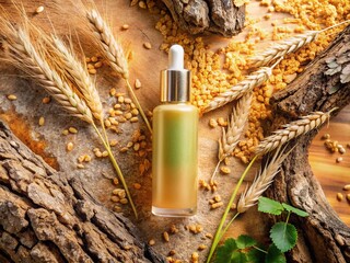 Fototapeta premium Beige Background Cosmetics Bottle with Nature Elements