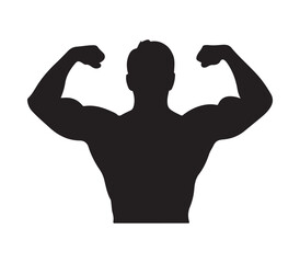 Bodybuilder icon. Black Bodybuilder silhouette  icon on white background. Vector illustration
