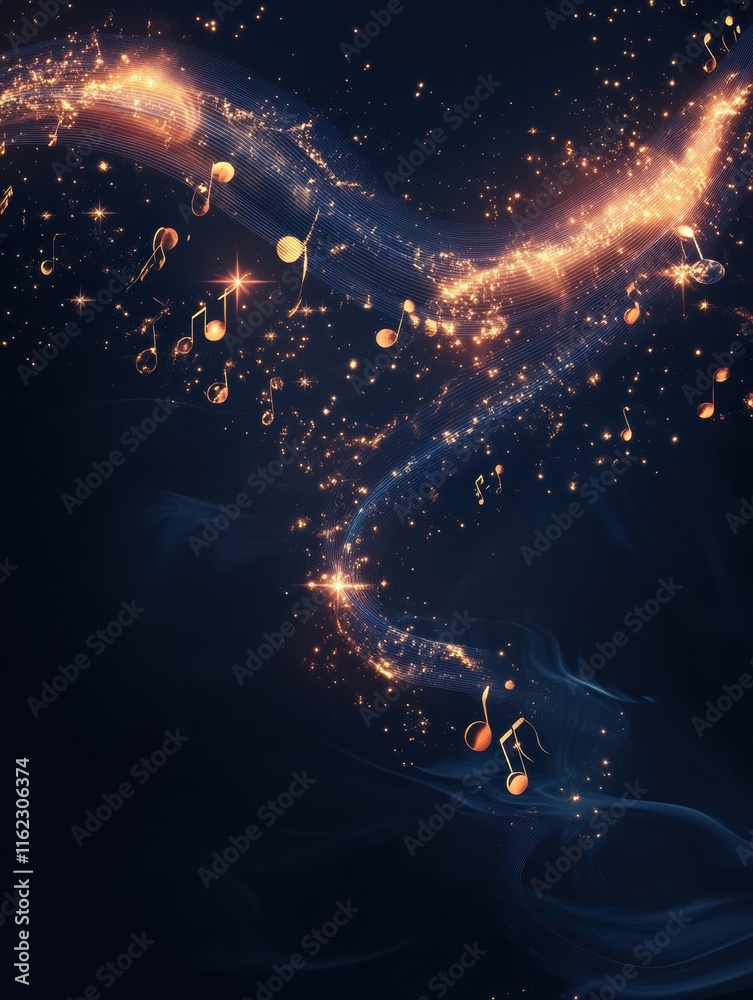 Poster spiral of stars forming sound waves in a mesmerizing 3d galaxy at night. generative ai