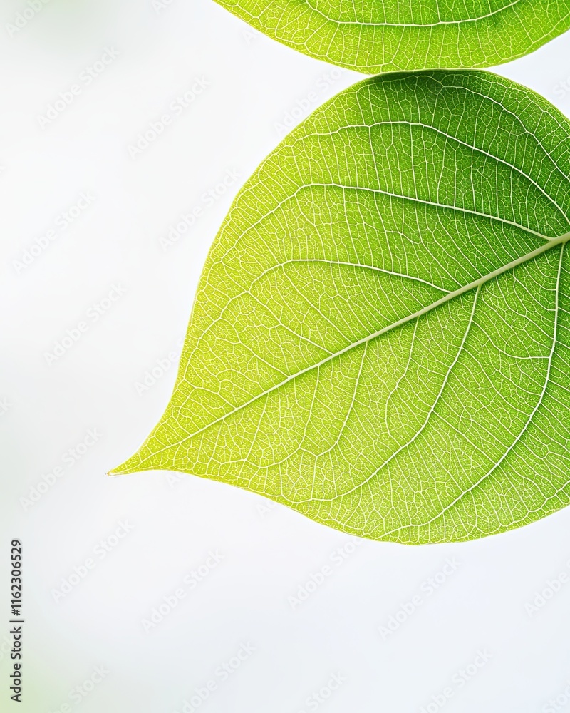 Poster fresh green leaf displaying intricate vein patterns against a bright background